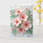 Rosa Kosmos-Blume an der White Bridal Lace Karte (Gelbe Blume)