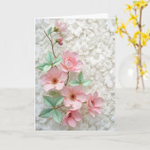 Rosa Kosmos-Blume an der White Bridal Lace Karte (Gelbe Blume)