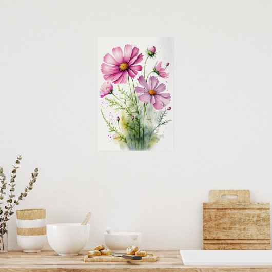 Rosa Kosmos Blume Art Print Poster (Küche)