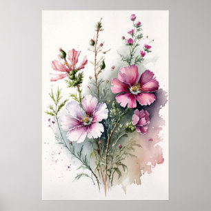 Rosa Kosmos Blume Art Print Poster