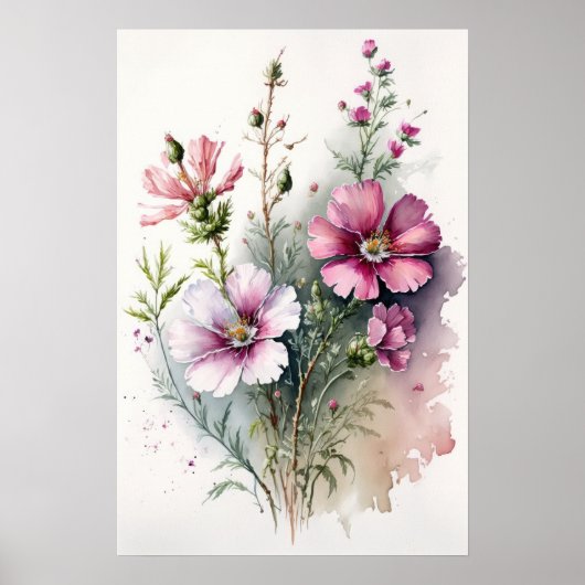 Rosa Kosmos Blume Art Print Poster (Vorne)