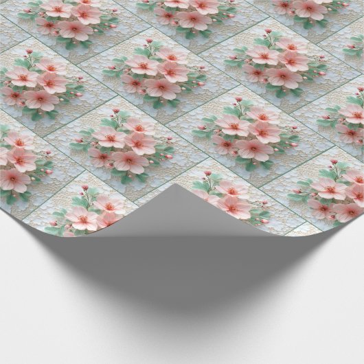 Rosa Kosmos-Blume auf weißer Spitze Geschenkpapier (Ecke)