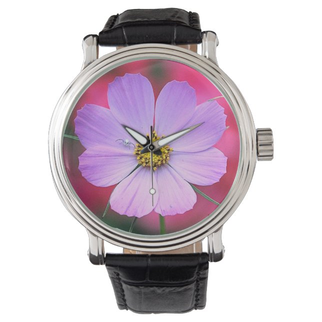 Rosa Kosmos Blume beobachten Armbanduhr (Vorderseite)