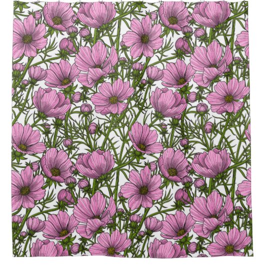 Rosa Kosmos-Blume Duschvorhang (Vorderseite)