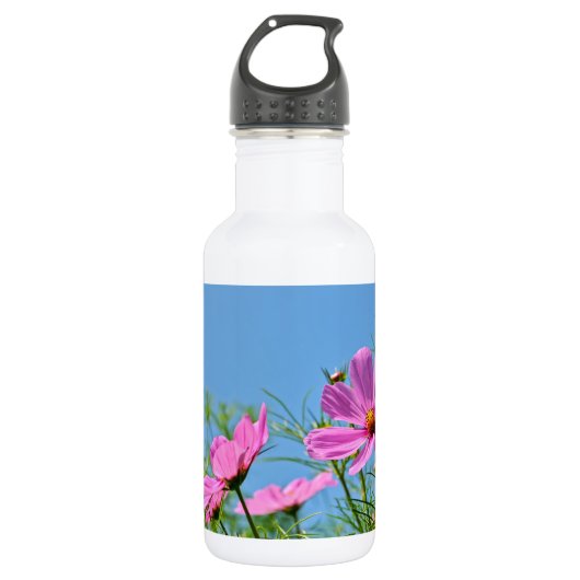 Rosa Kosmos-Blume Edelstahlflasche (Vorderseite)