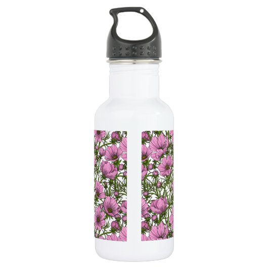 Rosa Kosmos-Blume Edelstahlflasche (Rückseite)