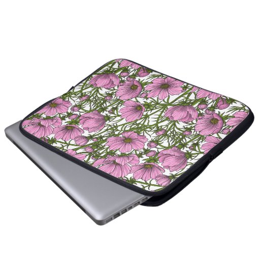 Rosa Kosmos-Blume Laptopschutzhülle (Vorne Knopf)