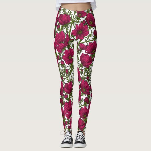 Rosa Kosmos-Blume Leggings (Vorderseite)