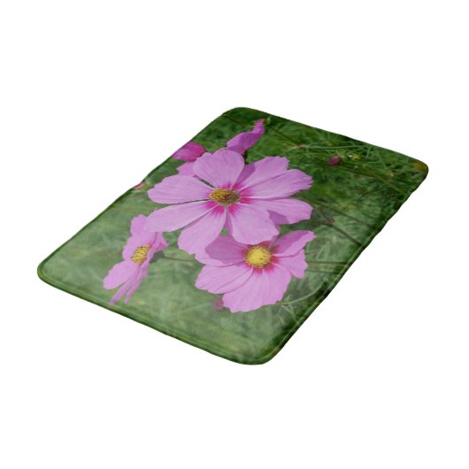 Rosa Kosmos Blume Natur Badematte (Schrägansicht)
