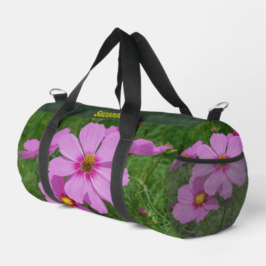 Rosa Kosmos Blume Natur Personalisiert Duffle Bag (Rechte Ecke)