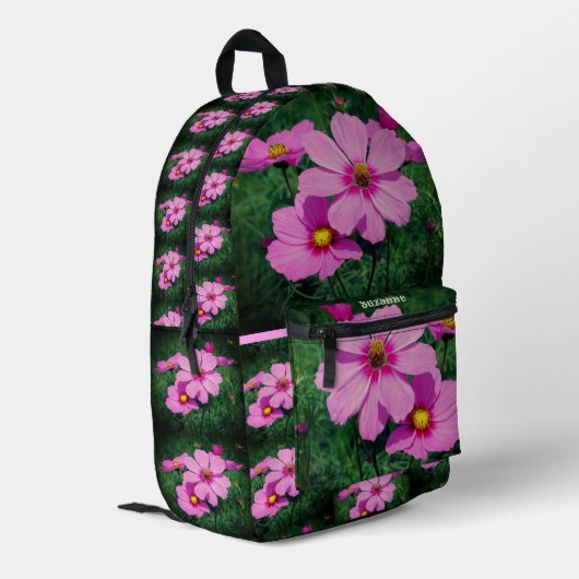 Rosa Kosmos-Blume Personalisiert Bedruckter Rucksack (Rückseitige Ecke links)