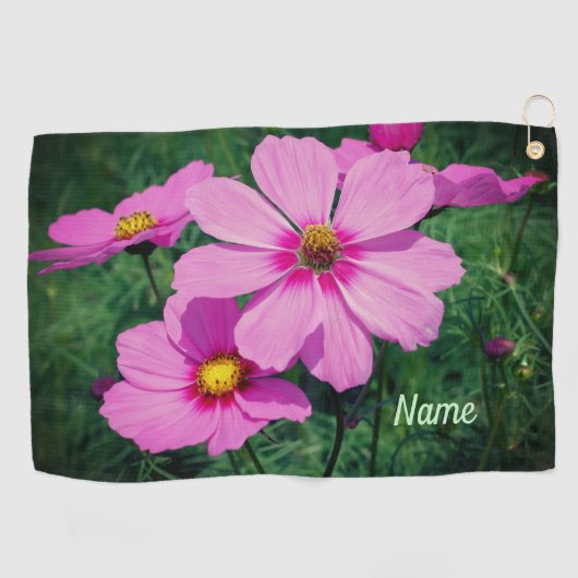 Rosa Kosmos-Blume Personalisiert Golfhandtuch (Horizontal)