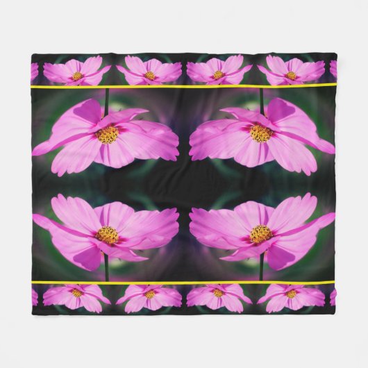 Rosa Kosmos Blume Spiegelmuster Fleecedecke (Vorderseite (Horizontal))