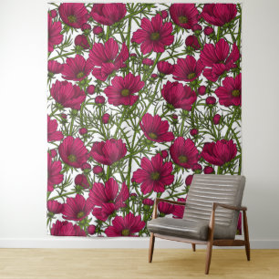 Rosa Kosmos-Blume Wandteppich