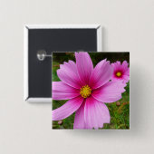 Rosa Kosmos Blume Wildblume Button (Vorne & Hinten)