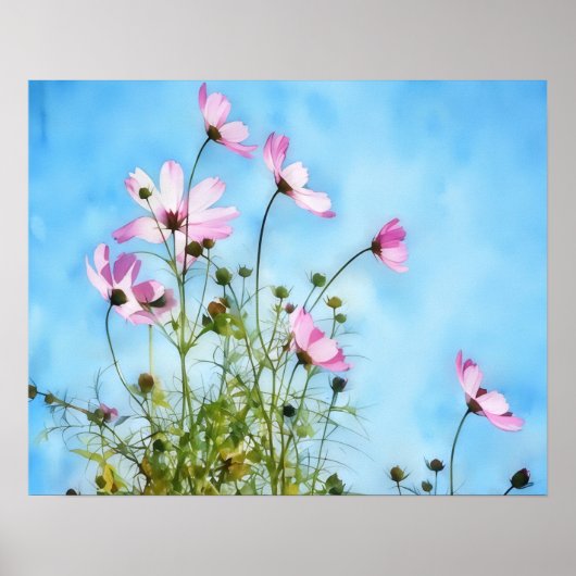 Rosa Kosmos-Blumen Florale Kunst Poster (Vorne)
