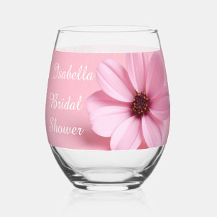 Rosa Kosmos-Blumen-Script-Junggesellinnen-Abschied Weinglas Ohne Stiel