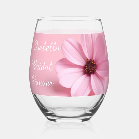 Rosa Kosmos-Blumen-Script-Junggesellinnen-Abschied Weinglas Ohne Stiel (Vorderseite)