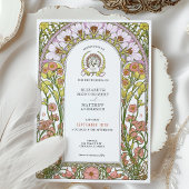 Rosa Kosmos & Gelbe Wildblumen Jugendstil Einladung