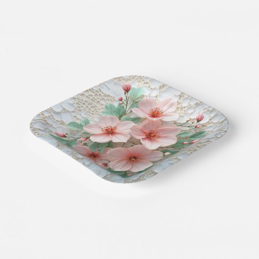 Rosa Kosmos Hochzeitsblumen an der Spitze Pappteller (Gewinkelt)