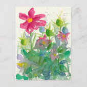 Rosa Kosmos Nigella Blumengarten Wasserfarbe Postkarte (Vorderseite)