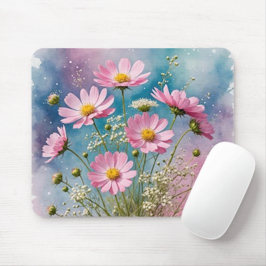 Rosa Kosmos Wasserfarbe Mousepad (Mit Mouse)