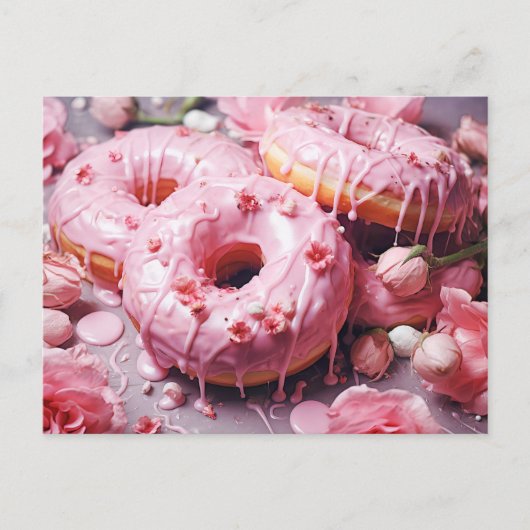 Rosa Köstlicher Donut mit Zuckerverglasung, Topans Postkarte (Vorderseite)