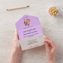 Rosa Krabapel blühen in einer Hochzeit All In One Einladung