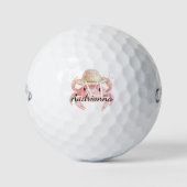 Rosa Krabbe mit Hut-Monogramm Golfball (Vorderseite)