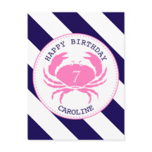 Rosa Krabbe Nautical Birthday Einladung