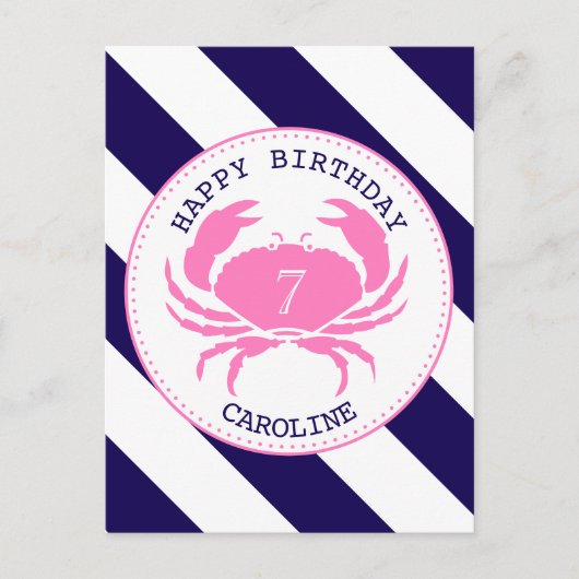 Rosa Krabbe Nautical Birthday Einladung (Vorderseite)