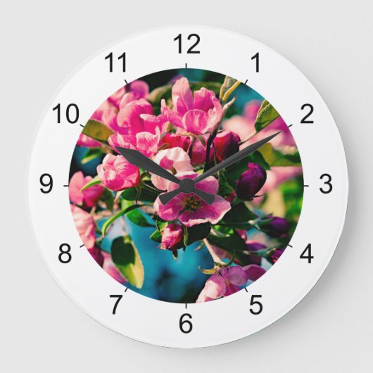 Rosa Krabbenapfel-Blume Große Wanduhr (Vorderseite)