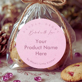 Rosa Kraft Elegant Schrift Bakery Produktname Runder Aufkleber