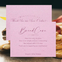 Rosa Kraft Elegant Schrift Brotpflegehinweise Dankeskarte