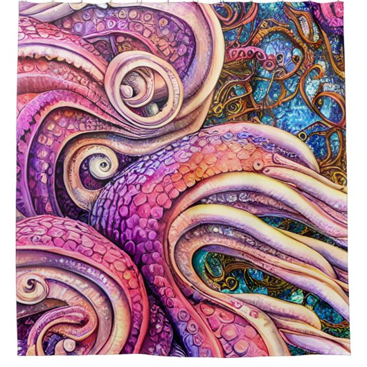 Rosa Kraken Tentacles Octopus Duschvorhang (Vorderseite)