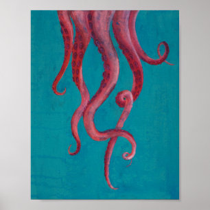 Rosa Kraken-Tentakel-Acrylmalerei-Plakat Poster