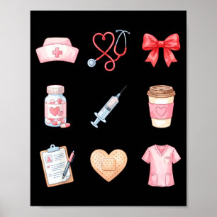 Rosa Krankenpflegerin Valentinstag Stethoskop Arbe Poster