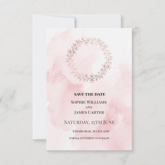 Rosa Kranz Hochzeit Save The Date (Vorderseite)