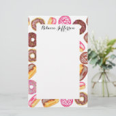 Rosa Krapfen-Typografie und Watercolor-niedliche Briefpapier (Stehend Vorderseite)