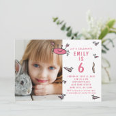 Rosa Krebstiere Mädchen Foto Geburtstag Einladung (Stehend Vorderseite)