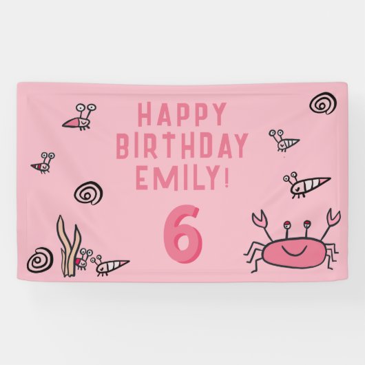 Rosa Krebstiere Muschel Mädchen Foto Geburtstag Banner (Horizontal)