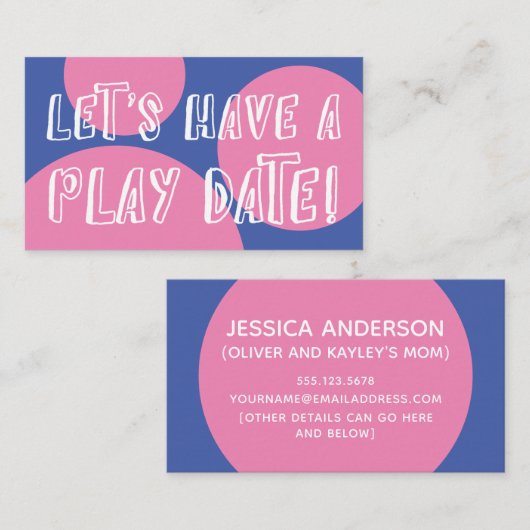 Rosa Kreise auf blauem Spieldatum Telefonnummerkarte (Vorne/Hinten)