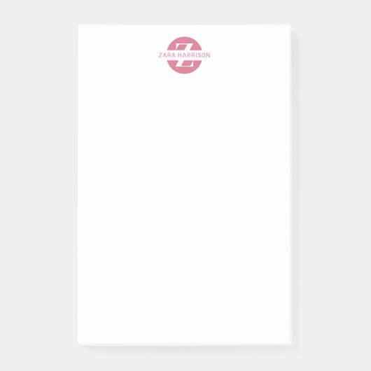 Rosa Kreisname Minimal Business Monogramm Mädchenh Post-it Klebezettel (Vorderseite)