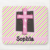 Rosa Kreuz auf rosa und grüne Streifen Mousepad (Vorne)