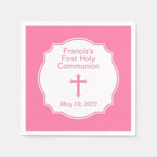 Rosa Kreuz Erste Heilige Kommune Serviette (Vorderseite)