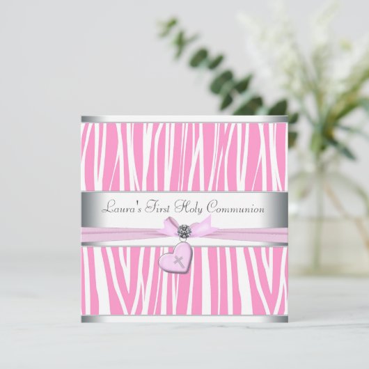 Rosa Kreuz Erste Kommune Einladung (Stehend Vorderseite)