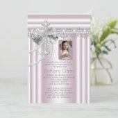 Rosa Kreuz Foto Erste Kommune Einladung (Stehend Vorderseite)