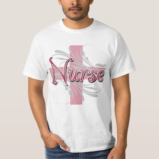 Rosa Kreuz-/Strudel-Krankenschwester T-Shirt (Vorderseite)