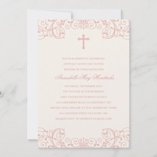 Rosa Kreuz-Taufe/Einladung zur Feier Einladung (Vorderseite)