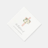 Rosa Kreuz und weiße Blume | Girl Baptisse Serviette (Ecke)